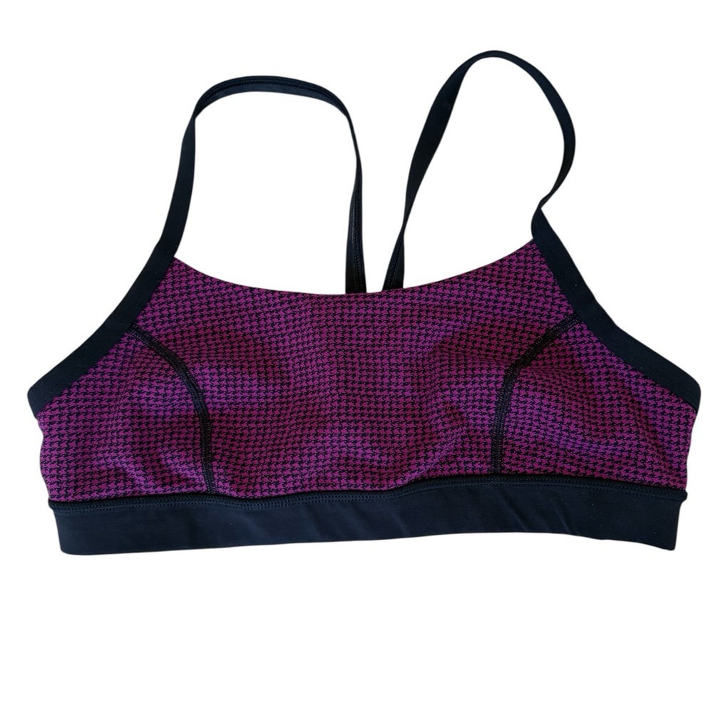 lululemon athletica Purple Patterned Thin-Strap Sports Bra with Black Trim - Picture 1 of 5